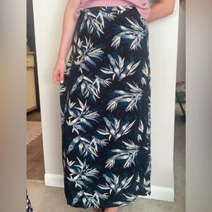 Vintage Sharon Anthony Blue Bamboo Print Maxi Skirt Size 12